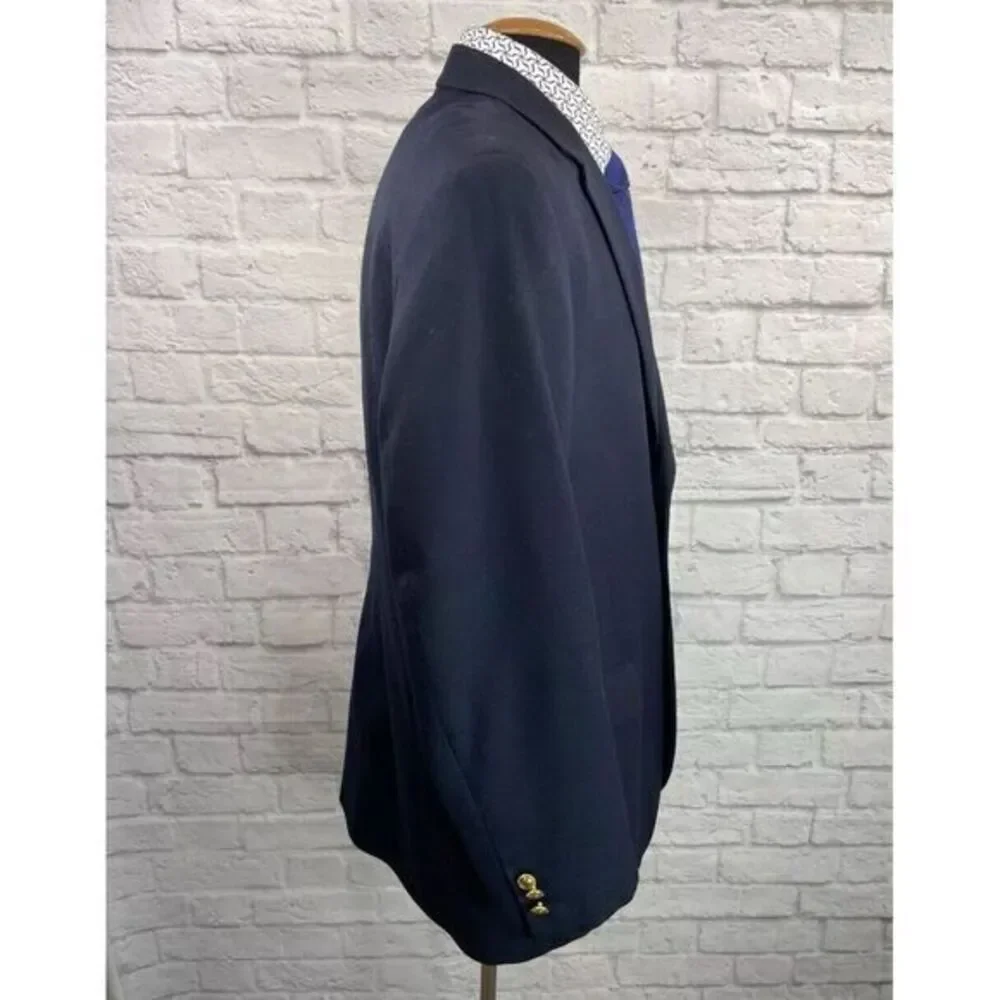 Vintage‎ EUC Stafford Navy Hopsack Blazer Sportcoat Gold Buttons Wool Blend 42 L